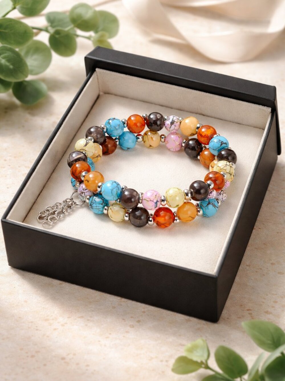 Red, Yellow, Pink & Blue Wire Wrap Beaded Bracelet -‎ Handmade